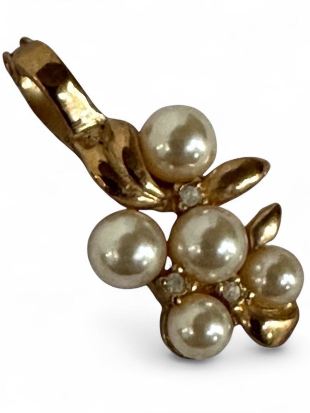 VTG Signed ROMAN Pendant Enhancer Gold Tone Faux Pearl Cluster Rhinestone 80’s